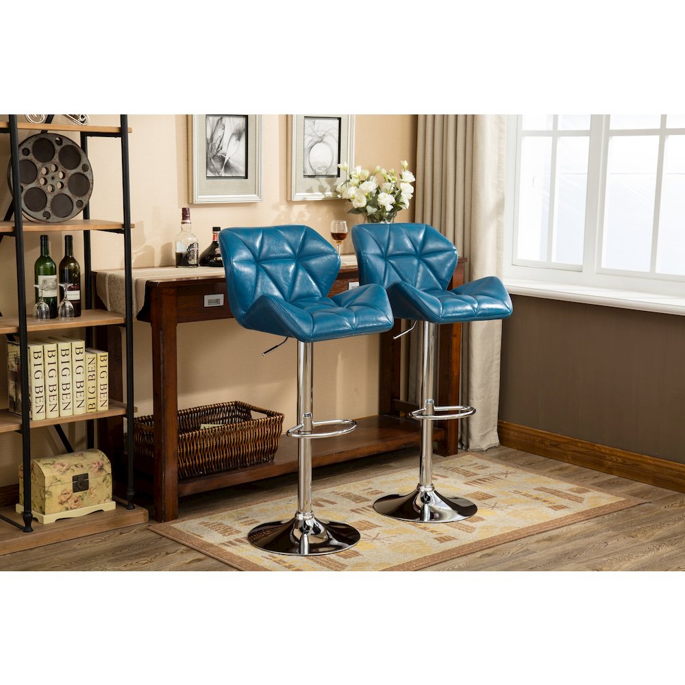 Glasgow Contemporary Tufted Adjustable Height Blue Bar Stools, Set of 2. Picture 4