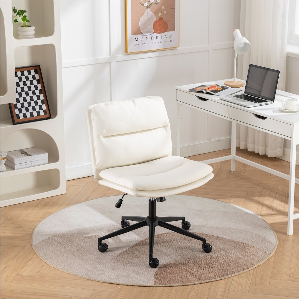 Bizerte Adjustable Swivel Criss Cross, Wide Seat Office or Vanity Chair, White. Picture 2
