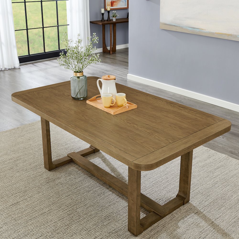 Parker 5-Piece Dining Set, Trestle Dining Table with 4 Stylish Chairs, Light Oak. Picture 7