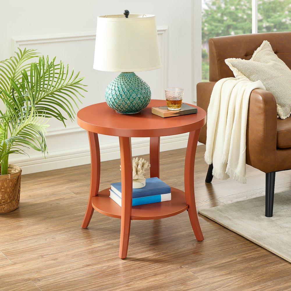 Perth Round End Table with Shelf, Orange. Picture 2