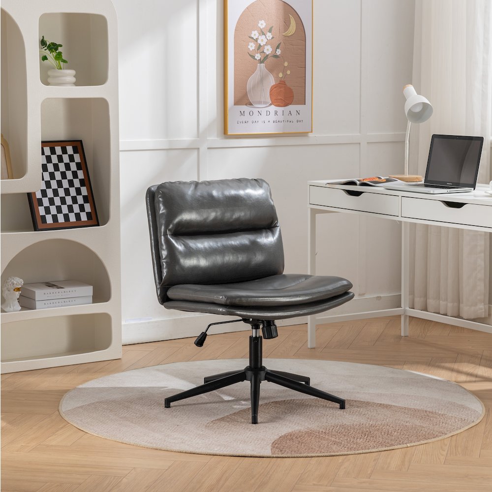 Bizerte Adjustable Swivel Criss Cross, Wide Seat Office or Vanity Chair, Gray. Picture 6