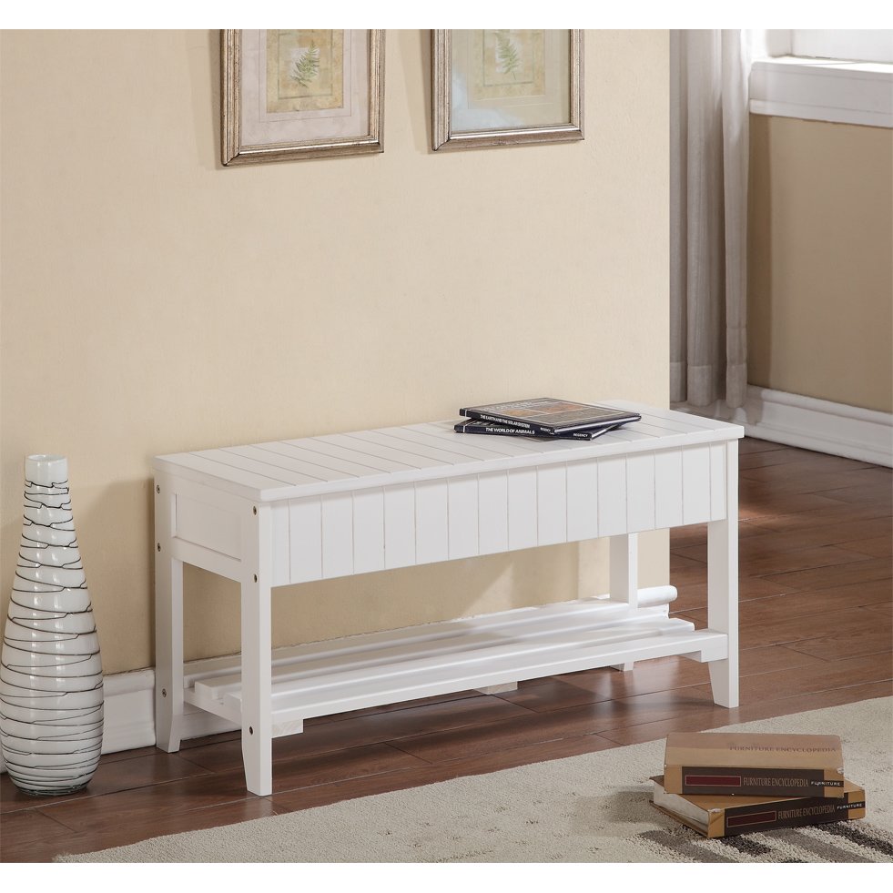 Leno Quality Solid Wood Shoe Bench with Storage, White. Picture 4