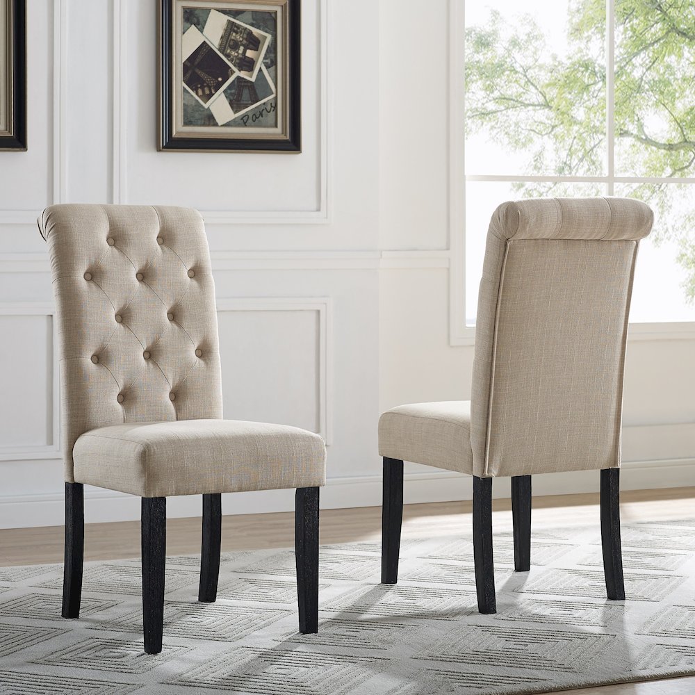 Leviton Solid Wood Tufted Asons Dining Chair, Set of 2, Tan. Picture 3