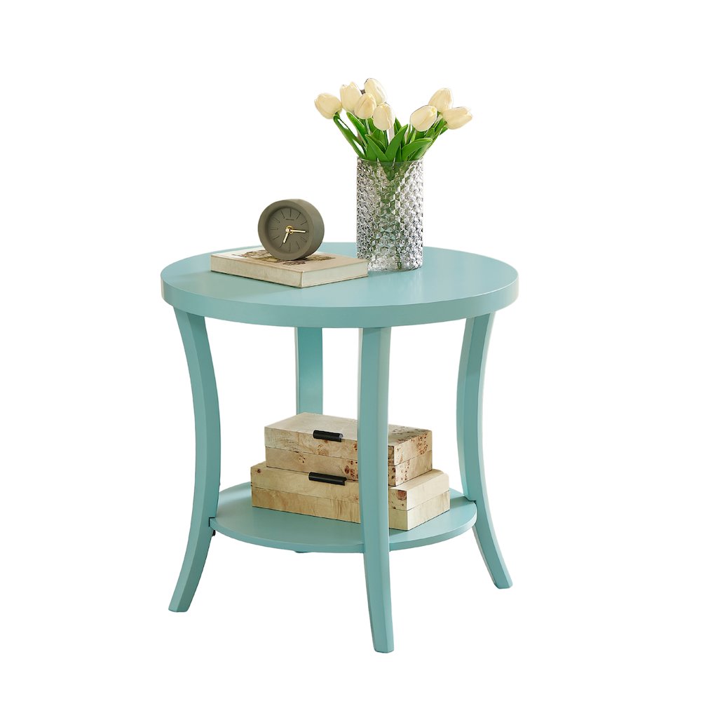 Perth Round End Table with Shelf, Teal. Picture 1