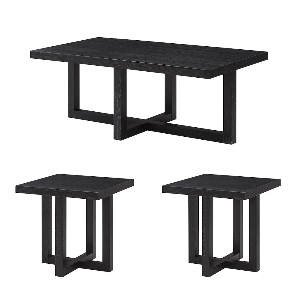 Luno 3-Piece Coffee Table Set, Coffee Table and Two End Tables, Black. Picture 1