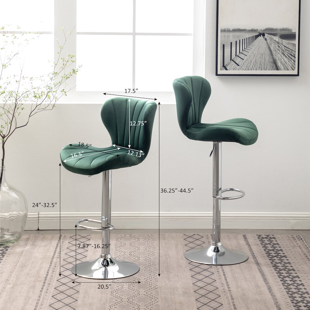 Ellston Upholstered Adjustable Swivel Barstools in Green, Set of 2. Picture 16