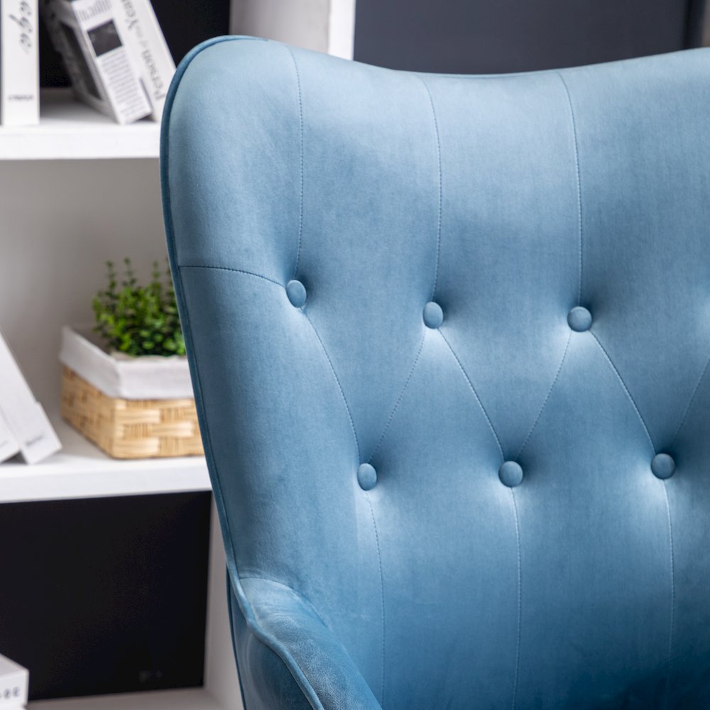 Doarnin Contemporary Silky Velvet Tufted Button Back Accent Chair, Blue. Picture 10