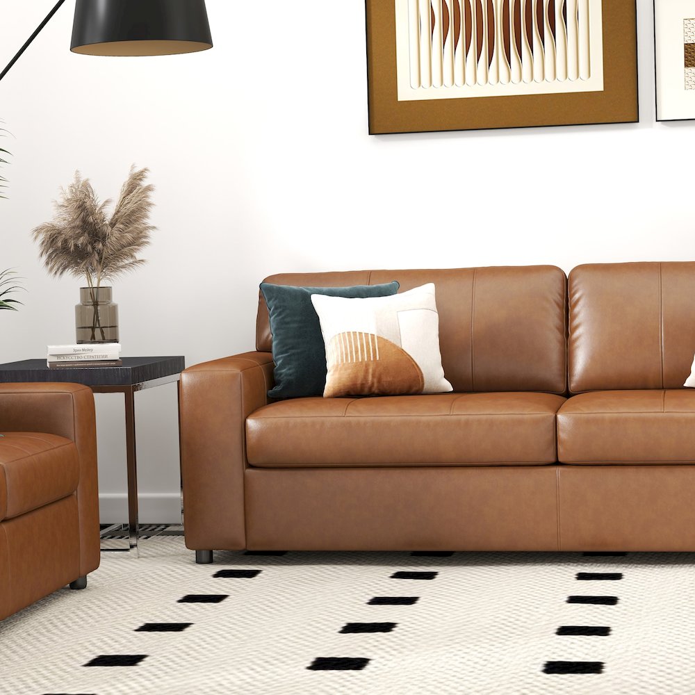Sakan Leather Upholstered Sofa, Caramel. Picture 11