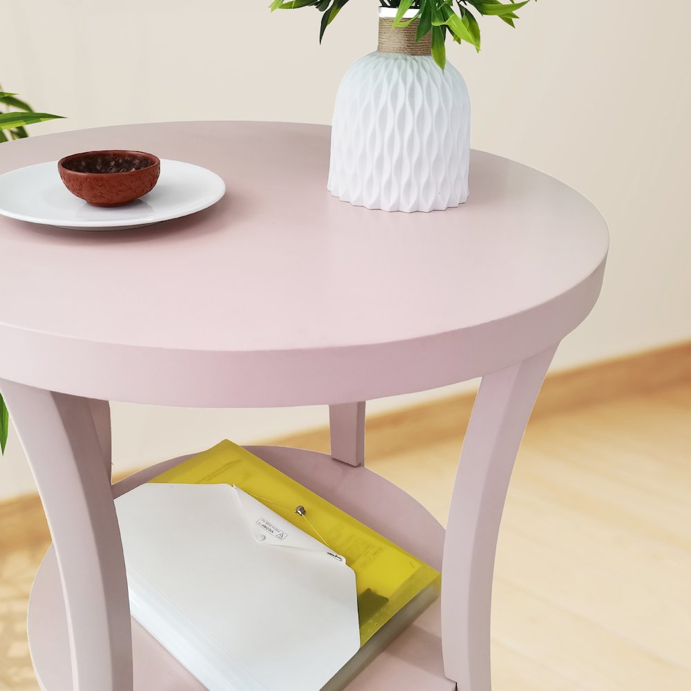 Perth Round End Table with Shelf, Pink. Picture 4
