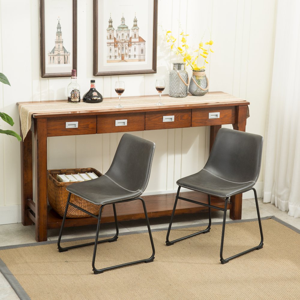 Lotusville Vintage PU Leather Dining Chairs, Antique Gray, Set of 2. Picture 5