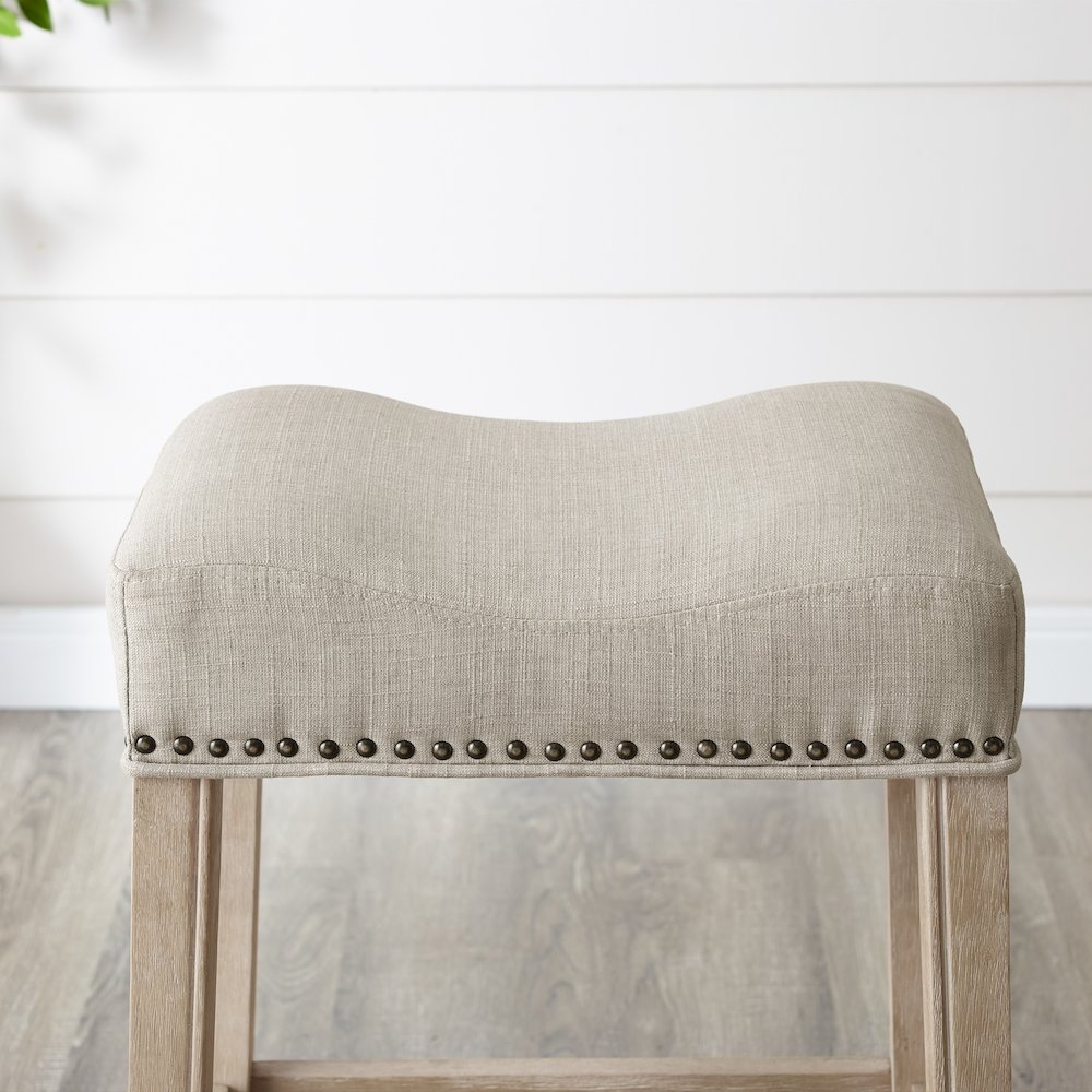 CoCo Upholstered Backless Saddle Seat Counter Stools 24", Set of 2, Tan. Picture 3