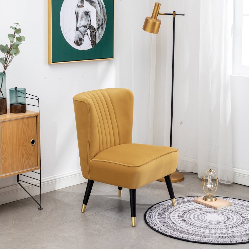 Elon Contemporary Velvet Upholstered Accent Chair, Gold. Picture 3