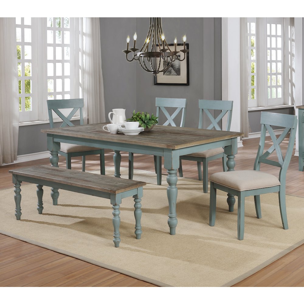 Prato 6-Piece Dining Table Set with Cross Back Chairs and Dining Bench. Picture 3