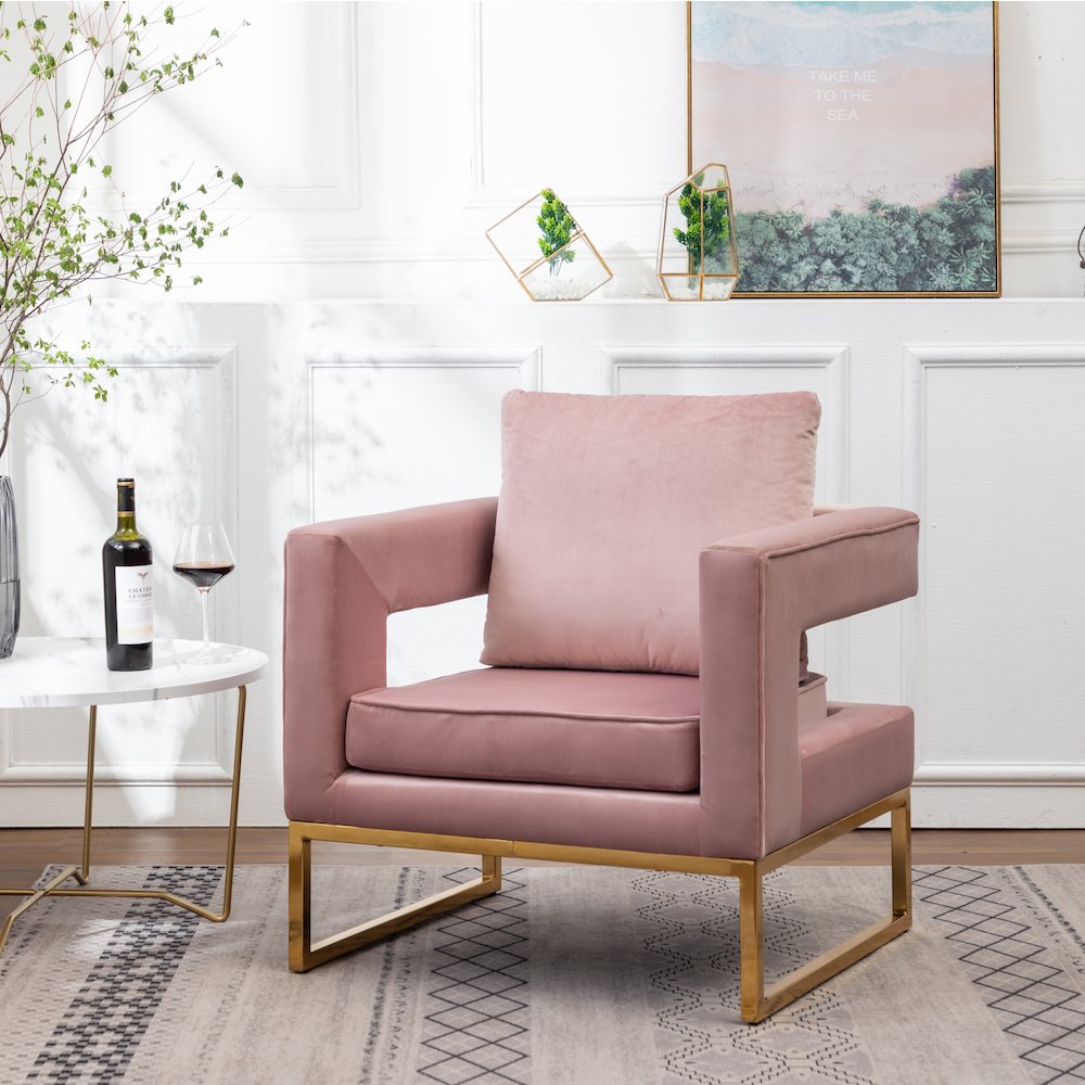 Lenola Contemporary Upholstered Accent Arm Chair, Pink. Picture 2