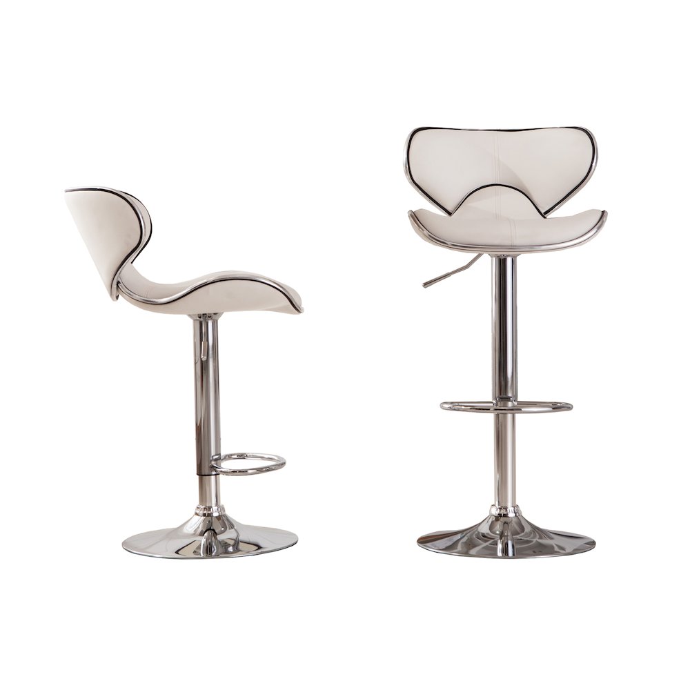 Masaccio White Leatherette Adjustable Swivel Barstool Chrome Base, Set of 2. Picture 1