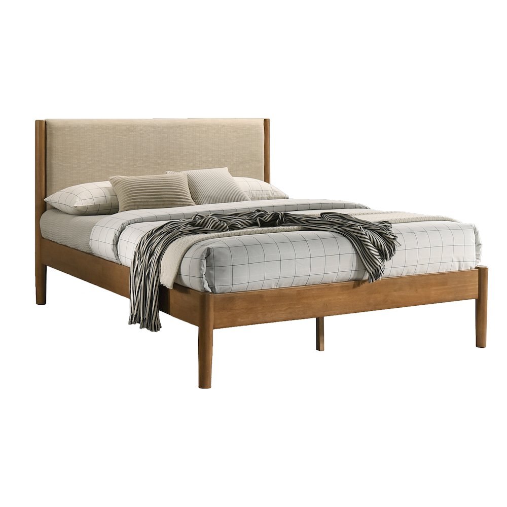 Vichy Rubberwood Platform Bed in Light Walnut, Queen. Picture 1
