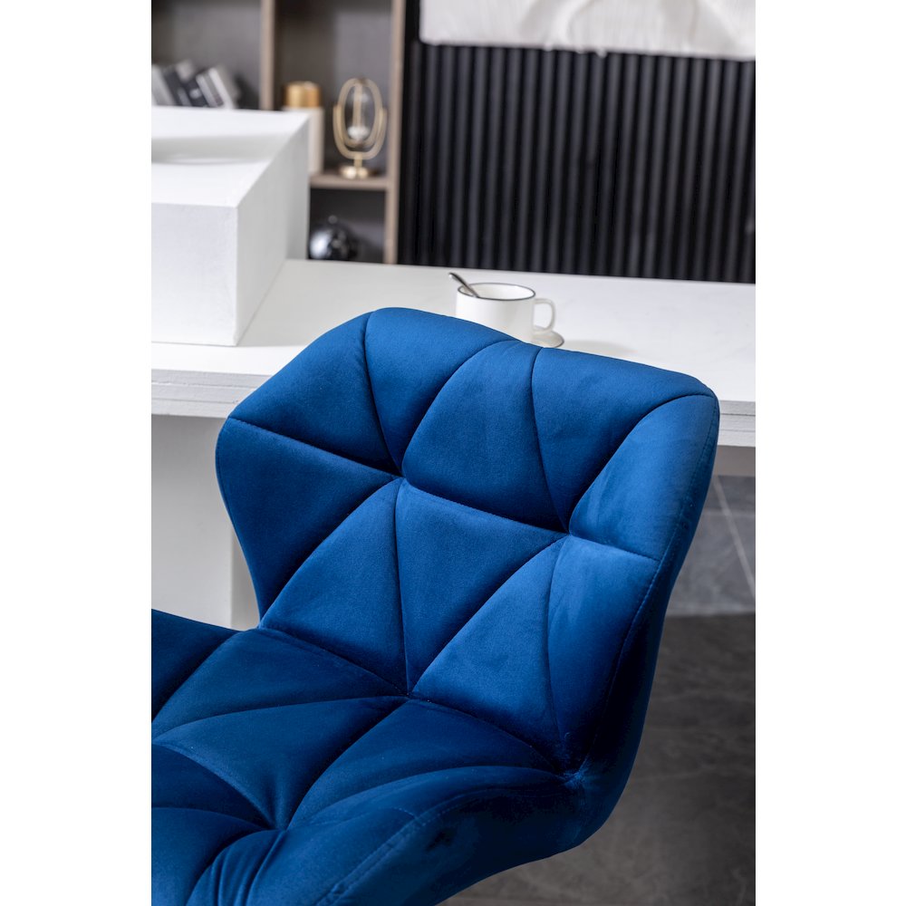 Breni Velvet Diamond Tufted Swivel Adjustable Height Barstool, Set of 2, Blue. Picture 8
