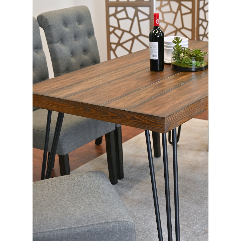Ashford 6-Pc Dining Set, Hairpin Dining Table with 4 Chairs and Bench, Gray. Picture 7