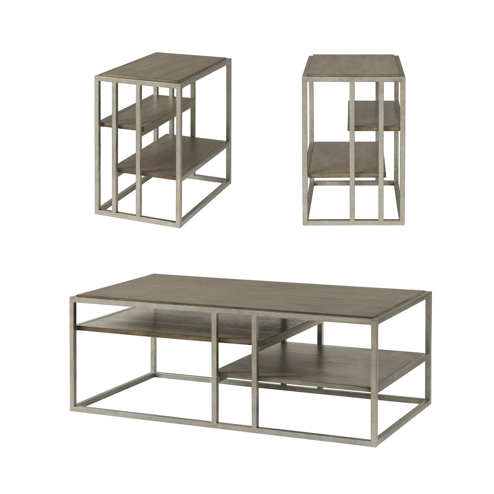 Padena 3Pc Metal Frame Wood Living Room Coffee Table and 2 Chairside Tables Set. Picture 1