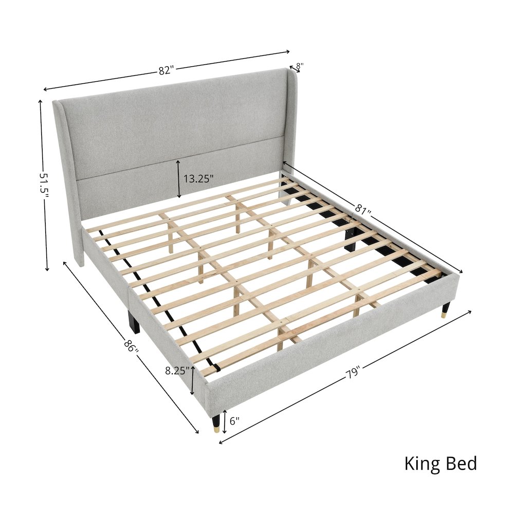Arles Upholstered Bedroom Set, Wingback Platform Bed with 2Nightstands, King. Picture 11
