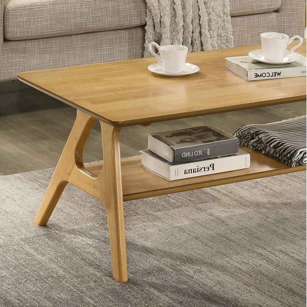 Arona Mid-Century Modern Wood Shelf Coffee Table, Natural Oak Finish. Picture 6