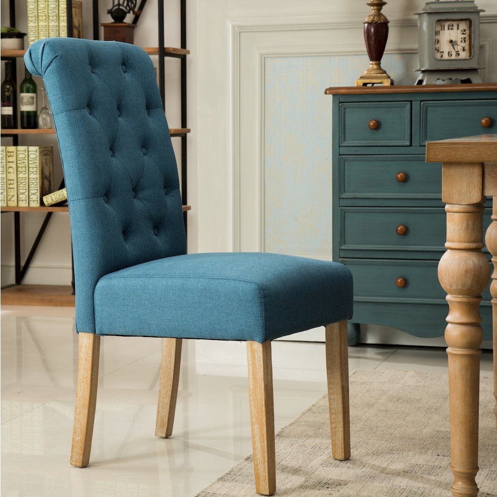 Habit Blue Solid Wood Tufted Parsons Dining Chair ,Set of 2. Picture 5