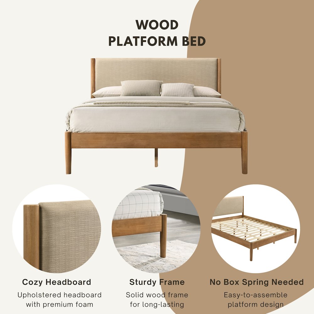Vichy Rubberwood Platform Bed in Light Walnut, King. Picture 6