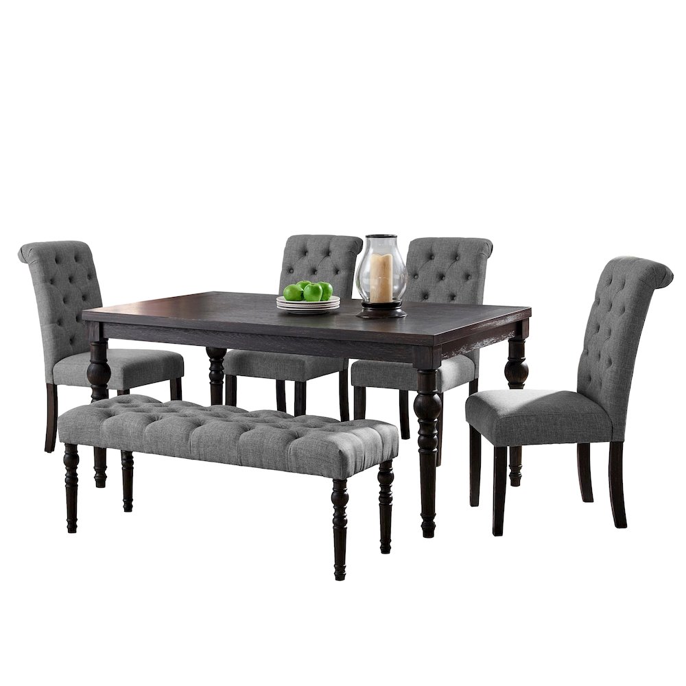 Leviton Urban Style Dark Wash Wood Dining Set: Table, 4 Chairs and Bench, Gray. Picture 1