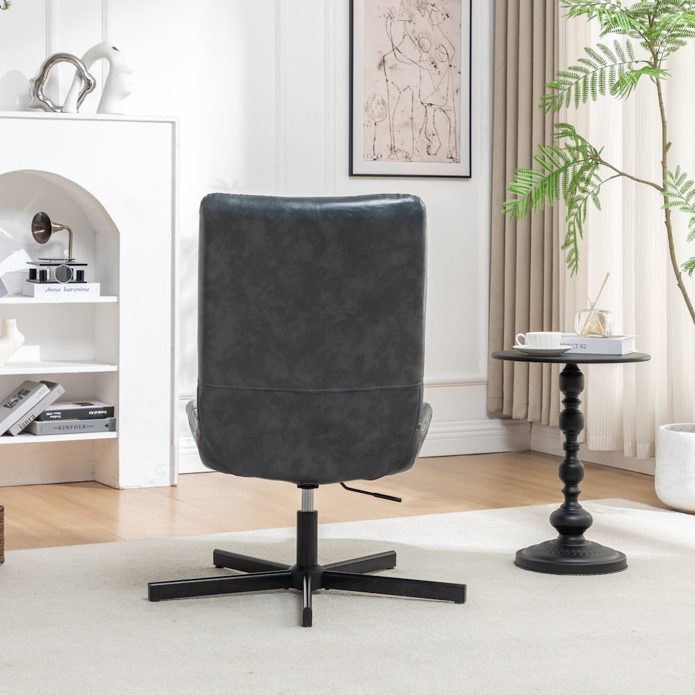 Arlena Faux Leather Tufted Swivel Accent Chair, Blue. Picture 8