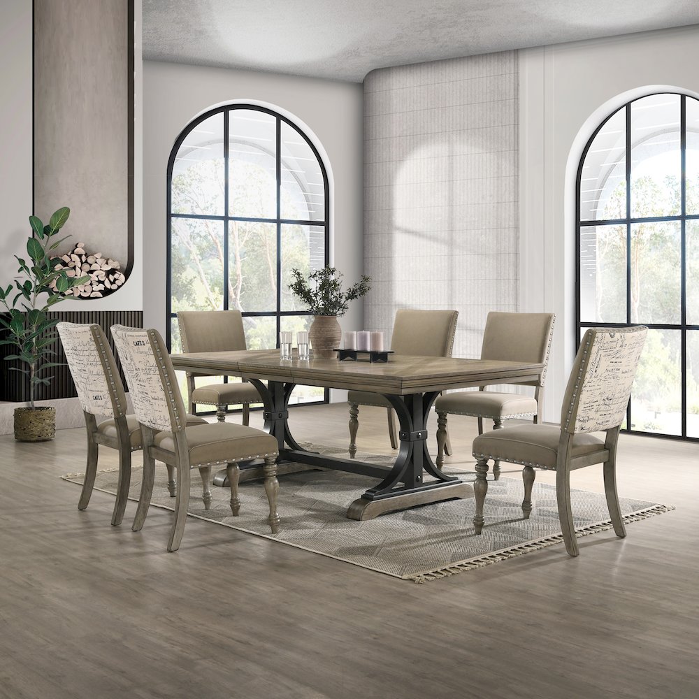Birmingham 9-Piece Extendable Table with Nailhead Chairs Dining Set, Driftwood. Picture 3