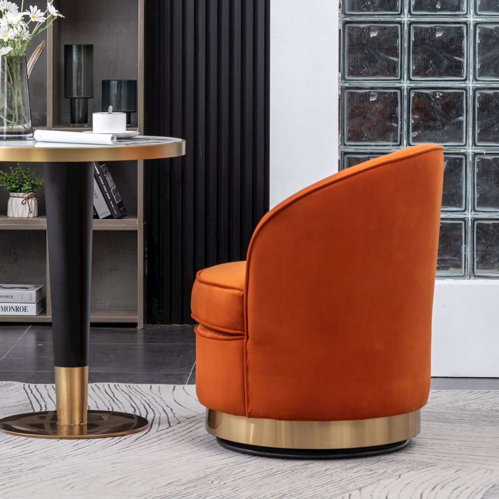 Wania Contemporary Velvet Swivel Chair, Orange. Picture 7