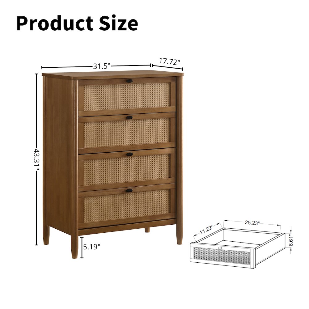 Vichy Wood and Rattan 5-Drawer Chest. Picture 8