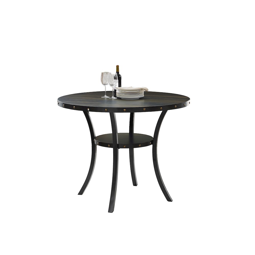 Biony Dining Collection Espresso Wood Counter Height Nailhead Round Dining Table. Picture 1