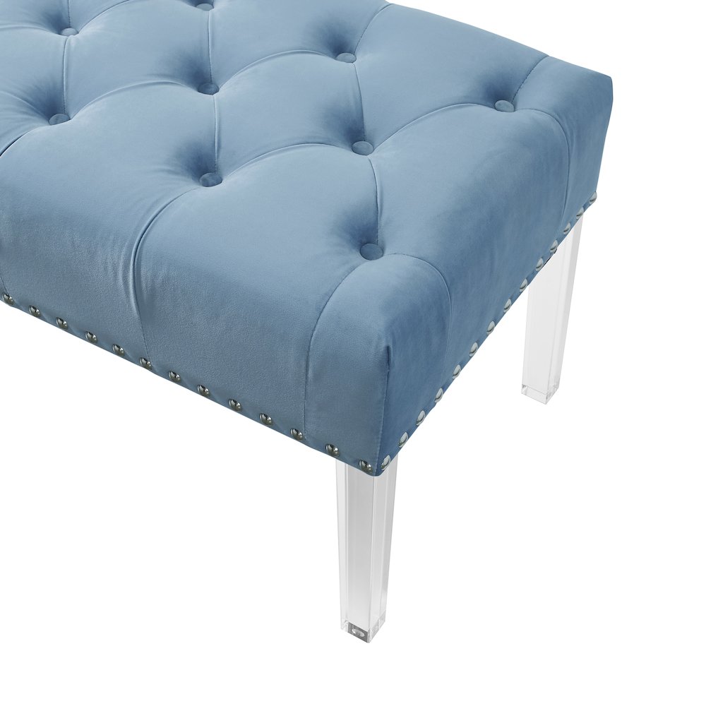 Valley Button tufted Velvet Upholstered Bench With Acrylic Leg. Picture 3