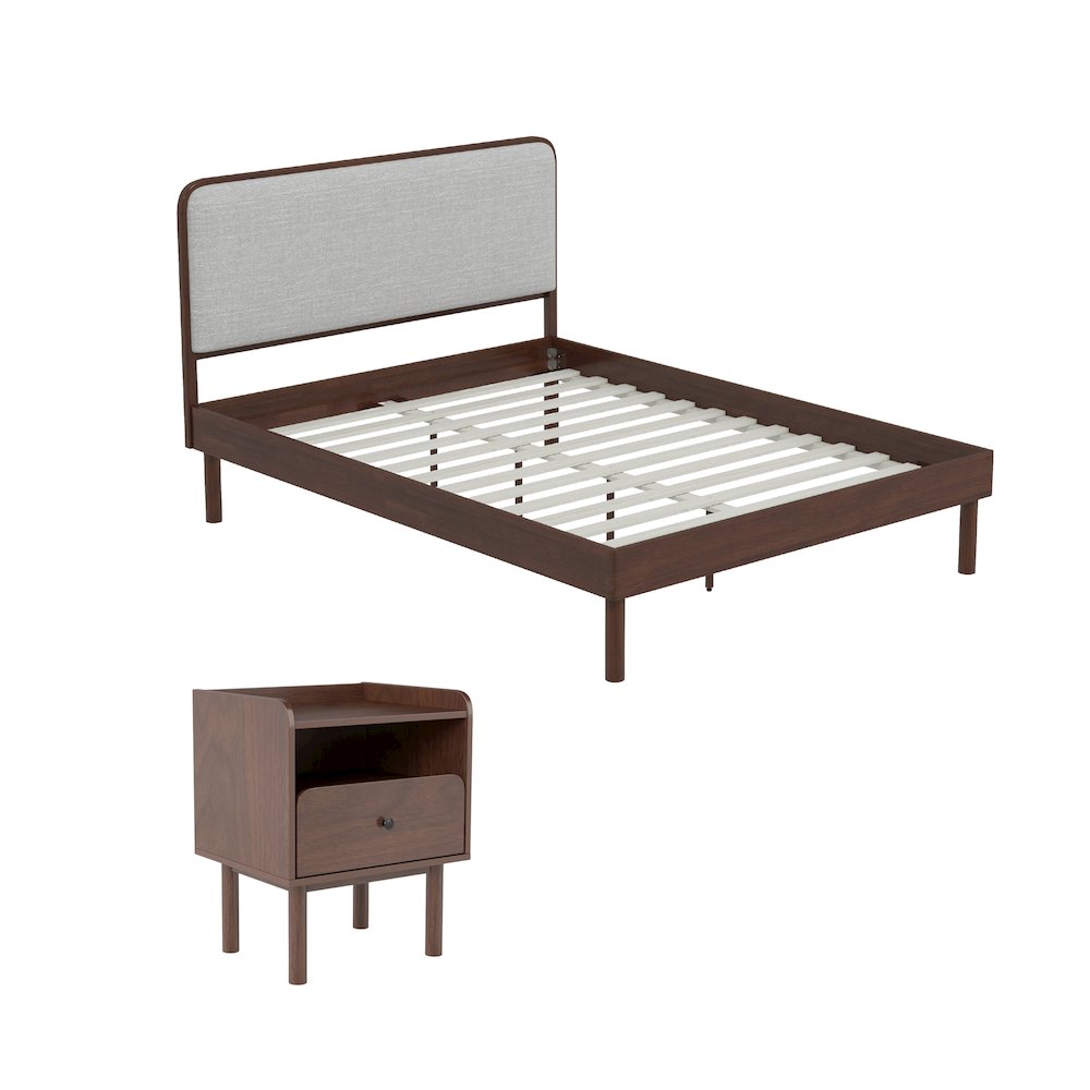 Wyller 2-Piece Bedroom Set, Platform Bed with Nightstand, Natural Walnut, Queen. Picture 14
