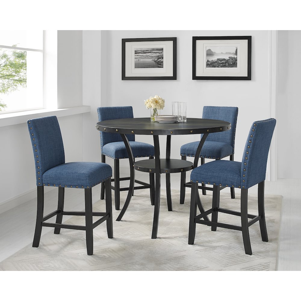 Biony Blue Fabric Counter Height Stools with Nailhead Trim, Set of 2. Picture 5