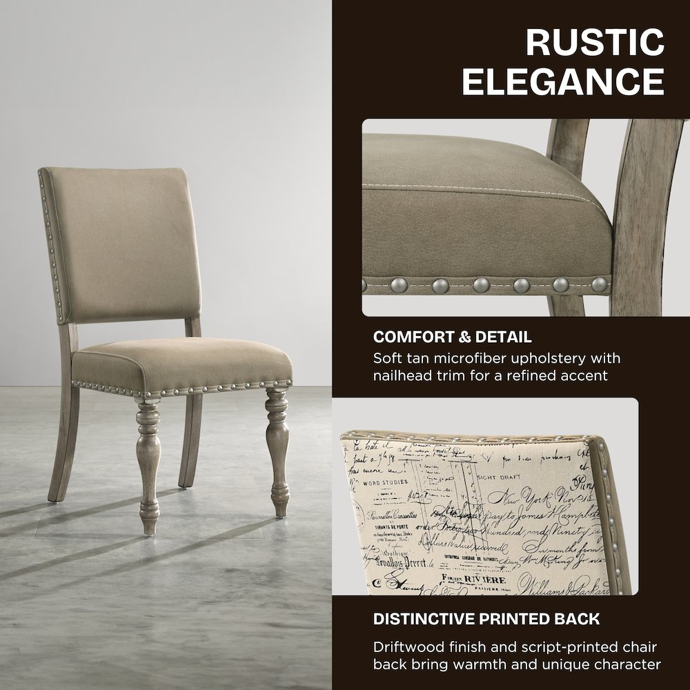 8-Piece Extendable Table with Nailhead Bench and Armchairs Dining Set, Driftwood. Picture 13