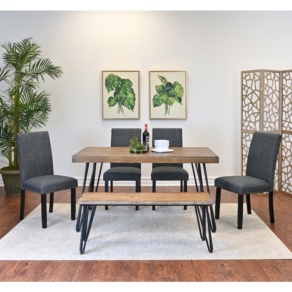Amisos 6-Pc Dining Set, Hairpin Dining Table with 4 Chairs and  Wood Bench, Gray. Picture 2