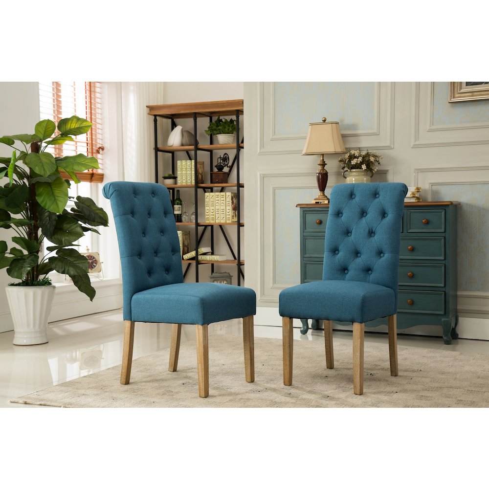 Habit Blue Solid Wood Tufted Parsons Dining Chair ,Set of 2. Picture 2