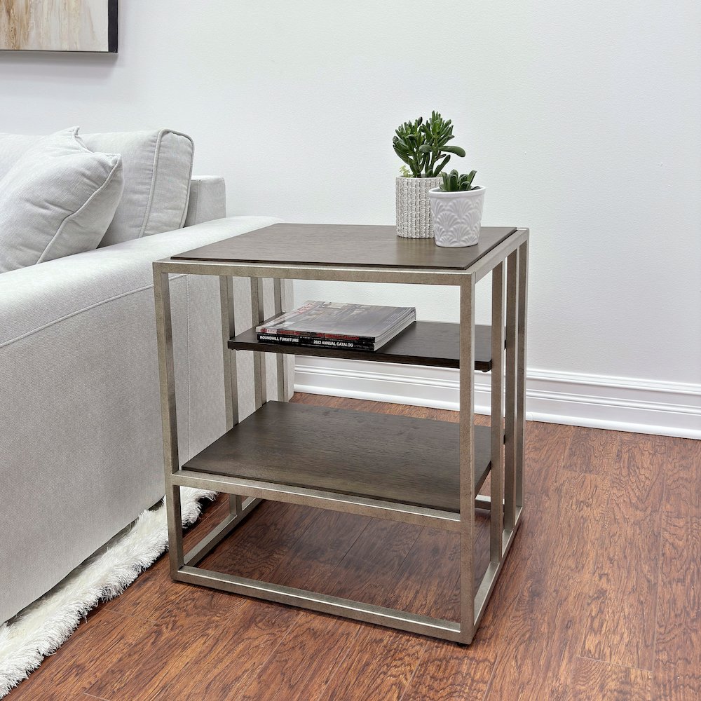 Padena Metal Frame Wood Living Room End Table with Shelf. Picture 3