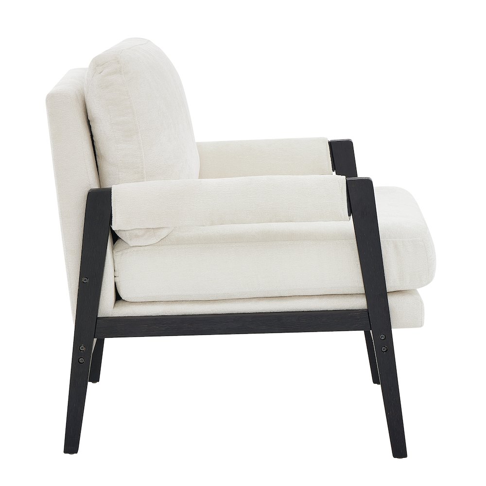 Kelly Mid-Century Modern Chenille Upholstered Accent Armchair, White. Picture 12