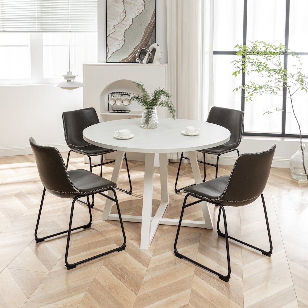 Varna 5-Pc Round Dining Set, Trestle Dining Table with 4 Chairs, Antique Gray. Picture 2