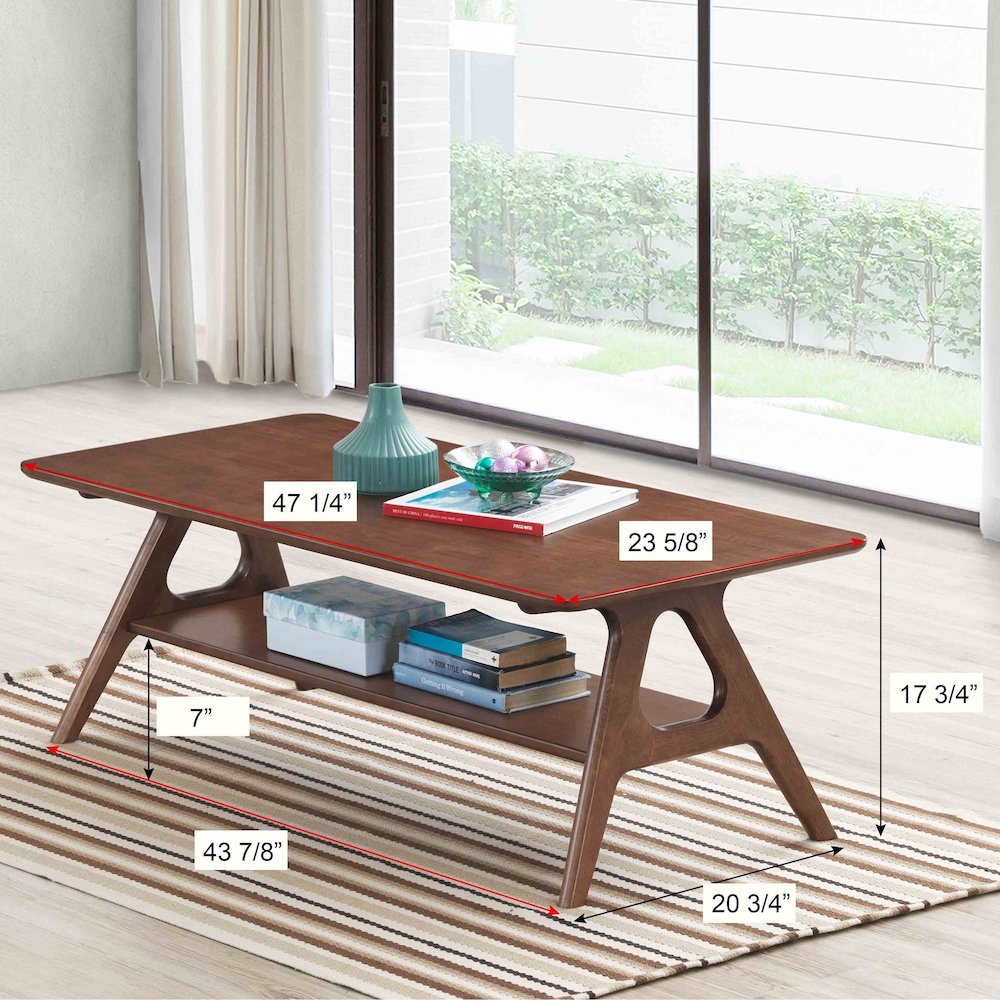 Arona Mid-Century Modern Wood Coffee Table with Shelf. Picture 7
