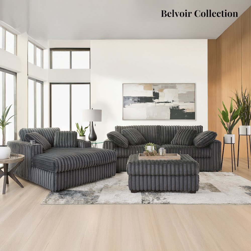 Belvoir Oversized Cuddle Chaise, with Cup Holders, Charcoal. Picture 7