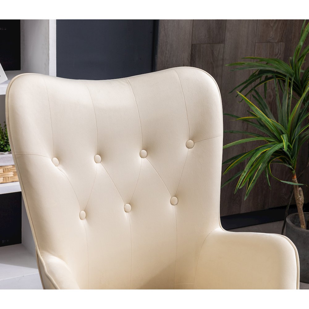Doarnin Contemporary Silky Velvet Tufted Button Back Accent Chair, White. Picture 7