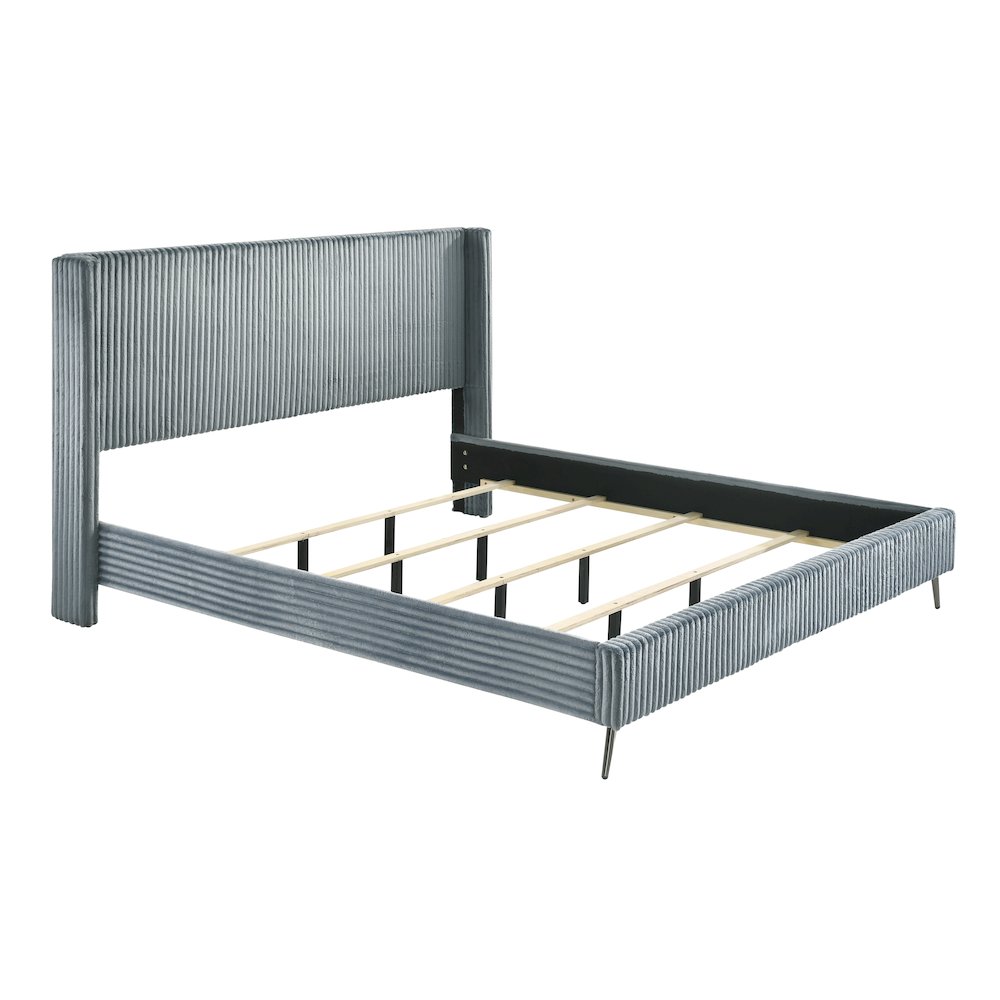 Mavela Wide Wale Corduroy Upholstery Panel King Bed, Blue. Picture 4