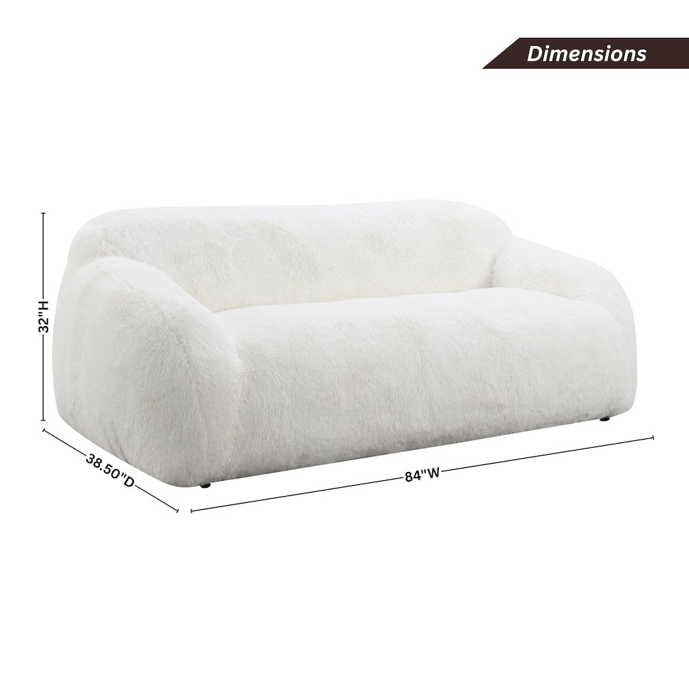 Adell Polar Bear Faux Fur Upholstered Sofa, Ivory White. Picture 8