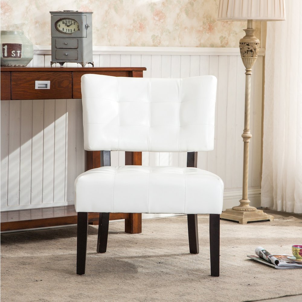 Movile Blended Leather Tufted Accent Chair with Oversized Seating, Ivory. Picture 4