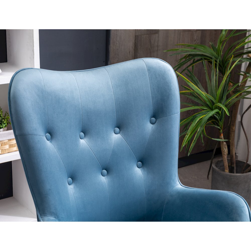 Doarnin Contemporary Silky Velvet Tufted Button Back Accent Chair, Blue. Picture 8