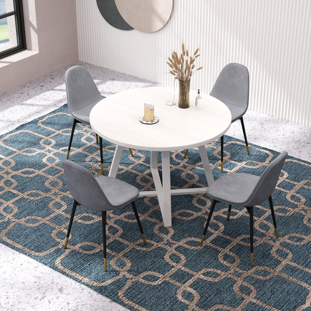 Evatt 5-Piece Round Dining Set, Trestle Round Table with 4 Stylish Chairs, Gray. Picture 3